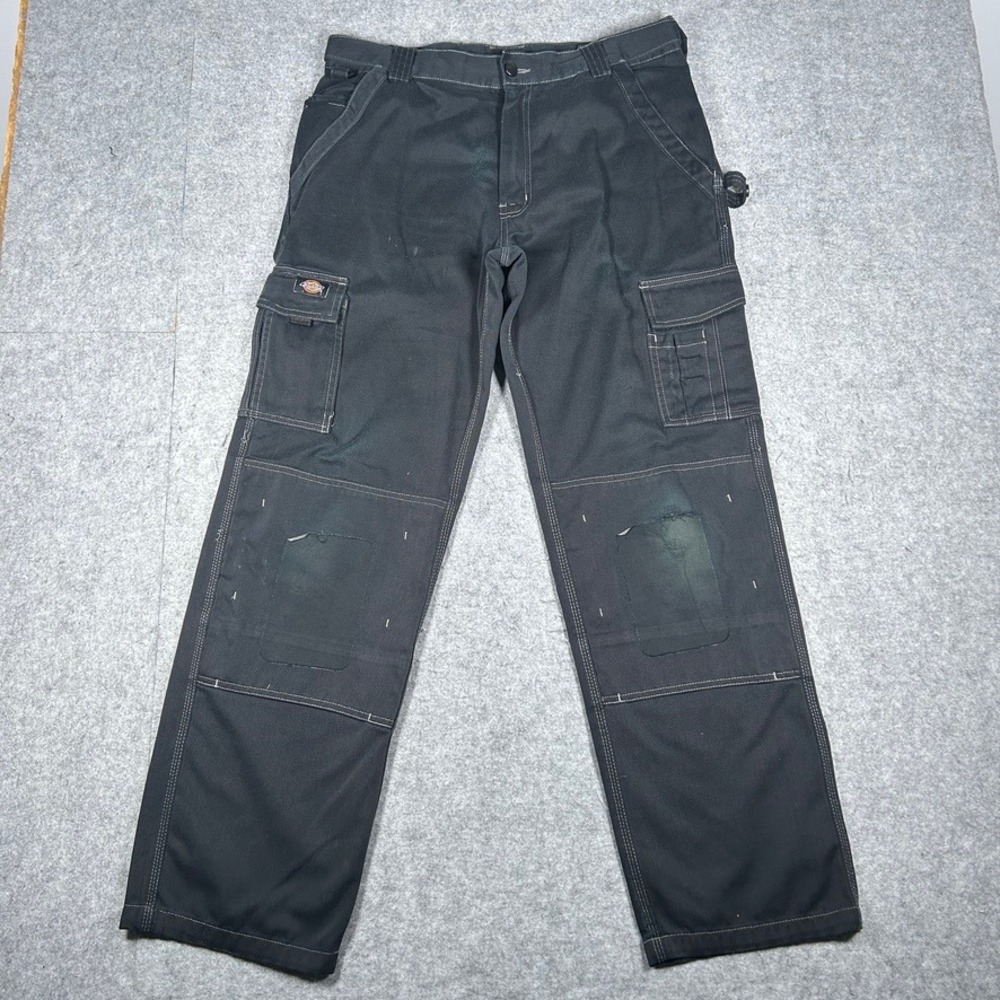 Dickies Cargo Pants Mens 34 Black Double Knee Workwear Utility Carpenter